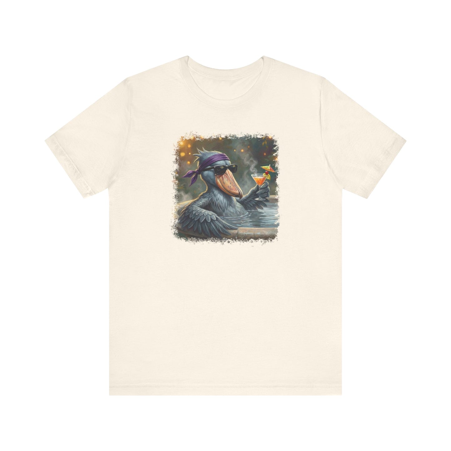 Funny Shoebill T-Shirt | Bird with Sunglasses & Drink | Unisex Summer Tee