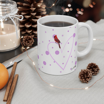 Cardinal Valentine's Day Bird Mug 11oz Pink Heart