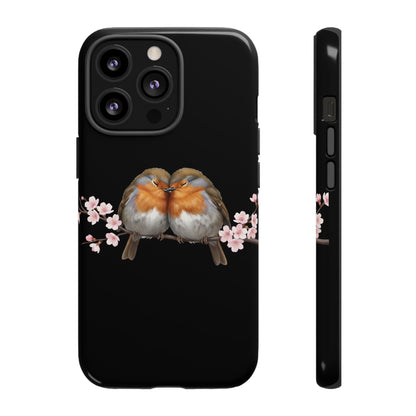Rotkehlchen mit Kirschblüten Premium Handyhülle – Doppelt Geschützt & Rundum Bedruckt Schwarz
