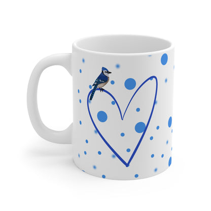 Blue Jay Valentine's Day Bird Mug 11oz Blue Heart