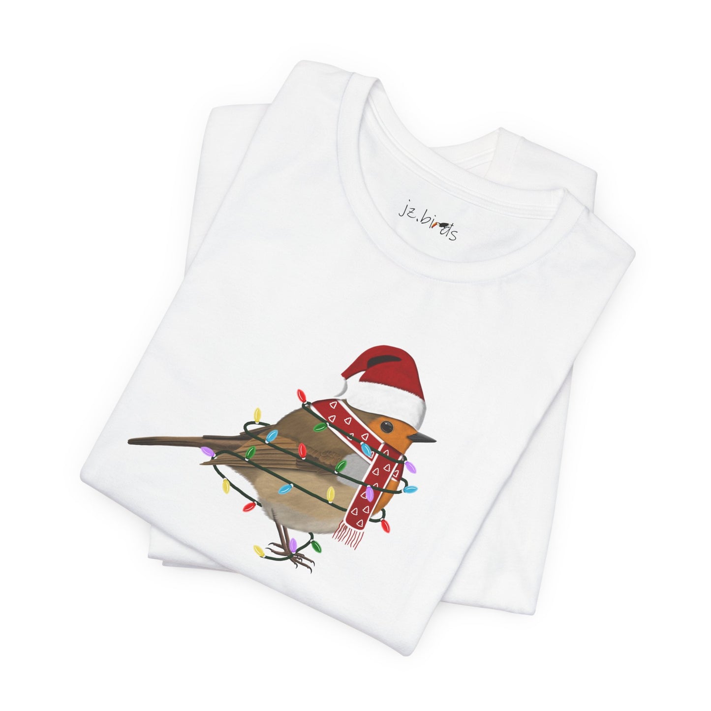 European Robin with Fairy Lights Christmas Bird T-Shirt