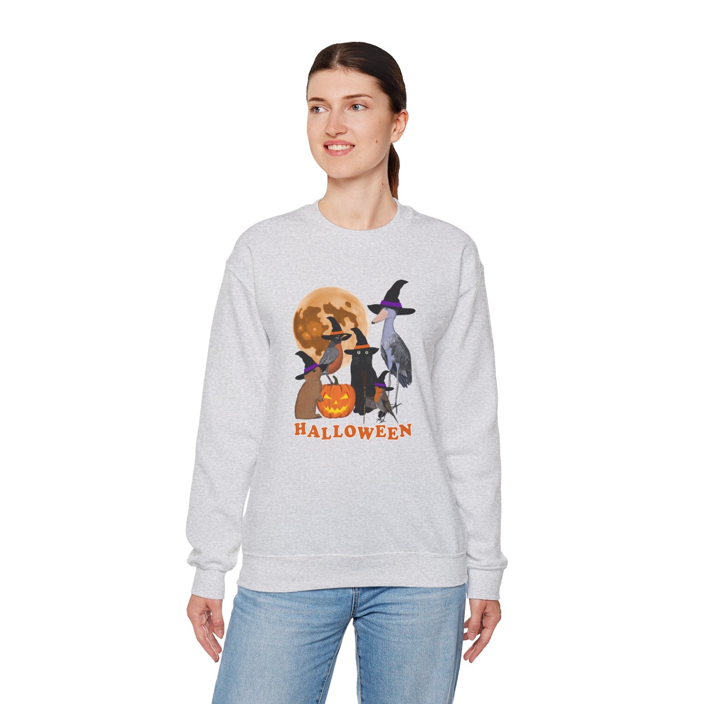 Robin Shoebill Rabbit with Cat and Bunny Halloween Bird Sweatshirt