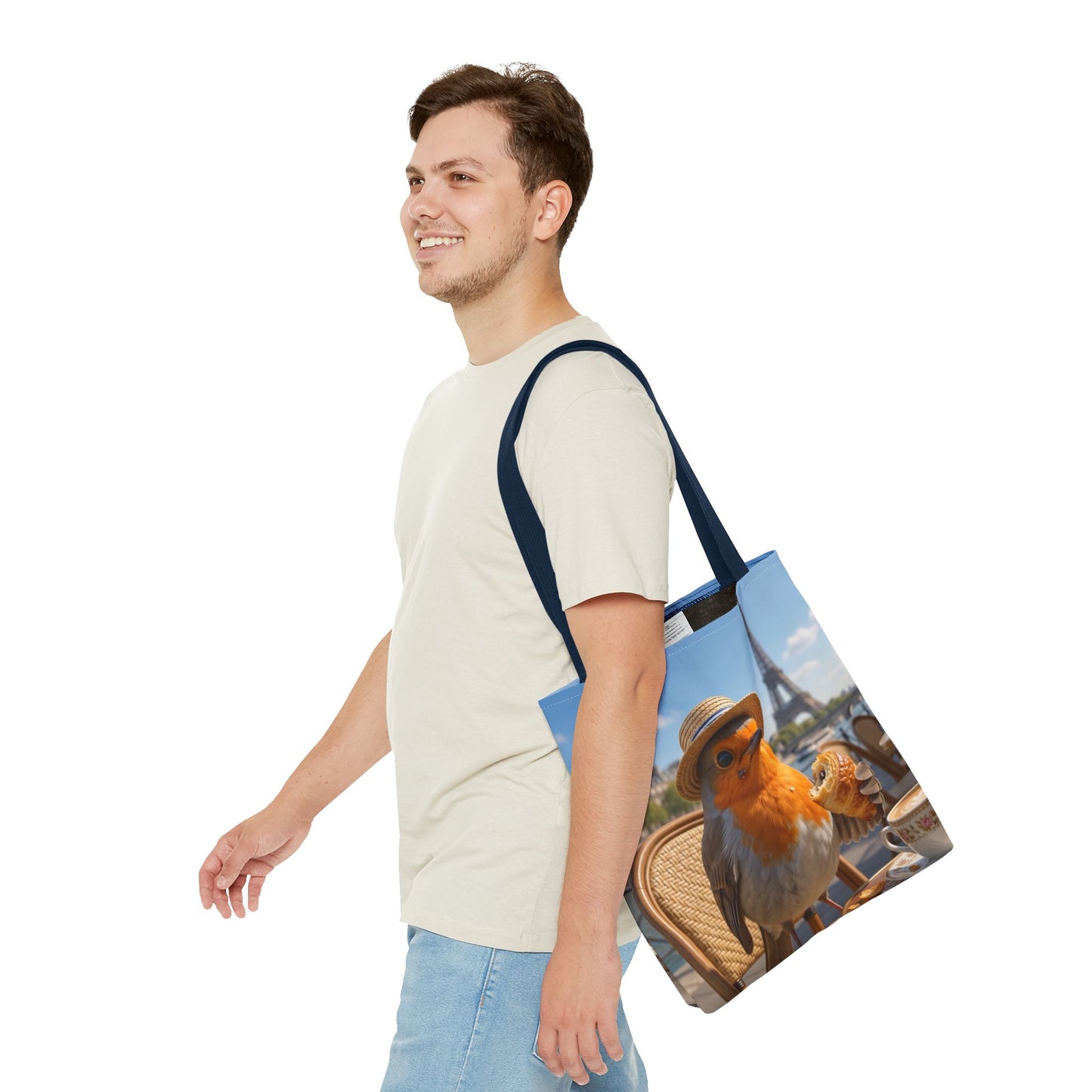 Robin Rosi Paris Bistro Tote Bag for Travel Lovers and Bird Enthusiasts