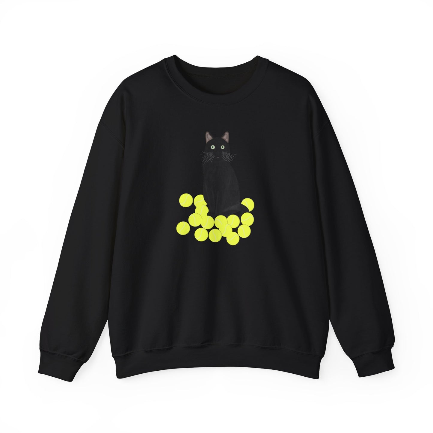 Black Cat with Tennis Balls Cat Lover Sweatshirt