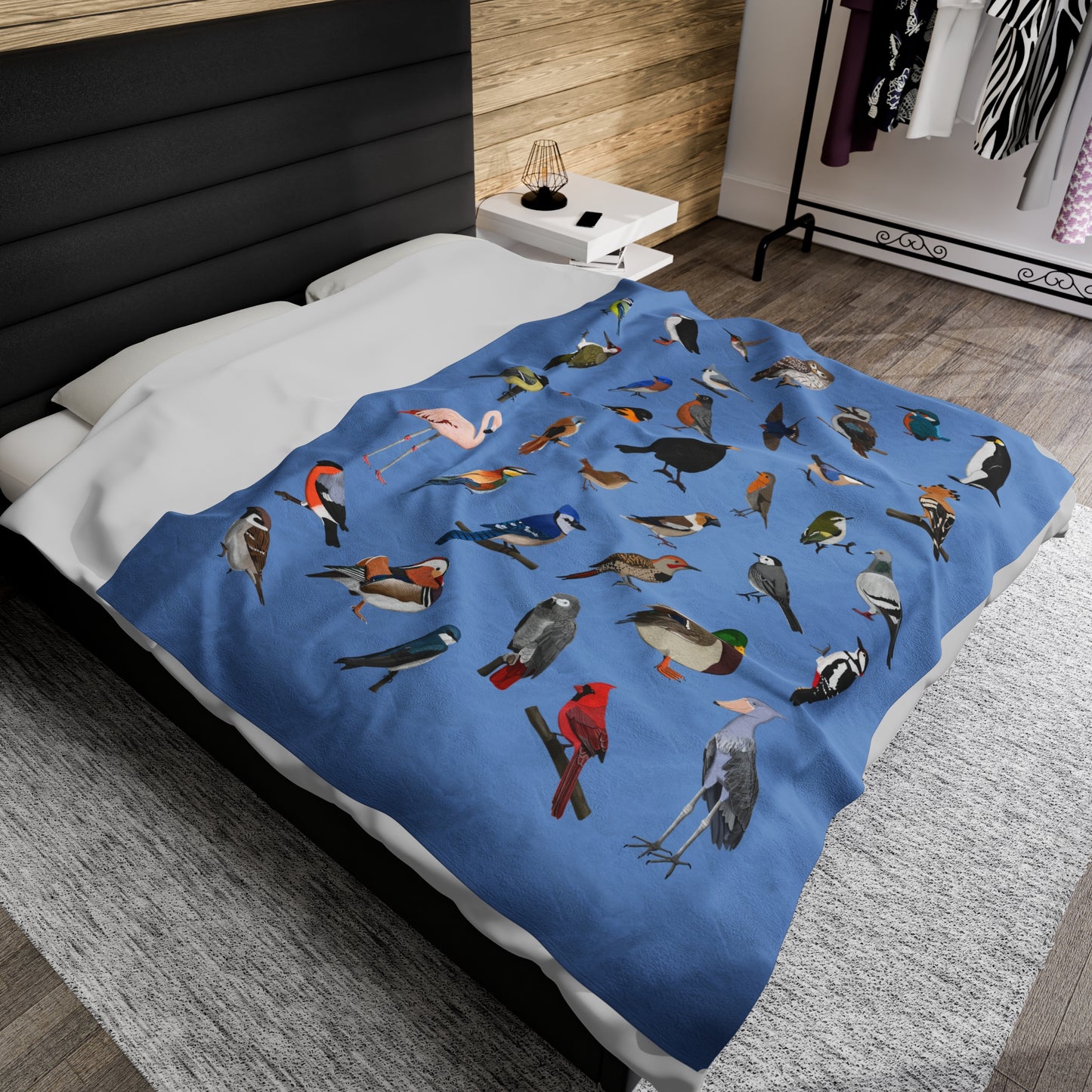 Blue Jay Cardinal Robin Bluebird Hummingbird Oriole Backyard Birds Velveteen Plush Blanket Blue