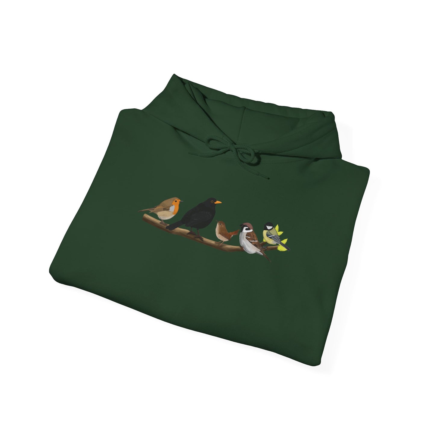 Vögel auf einem Ast Hoodie - Amsel Rotkehlchen Kohlmeise Kapuzenpullover für Vogelbeobachter & Naturliebhaber