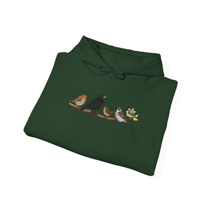 Vögel auf einem Ast Hoodie - Amsel Rotkehlchen Kohlmeise Kapuzenpullover für Vogelbeobachter & Naturliebhaber