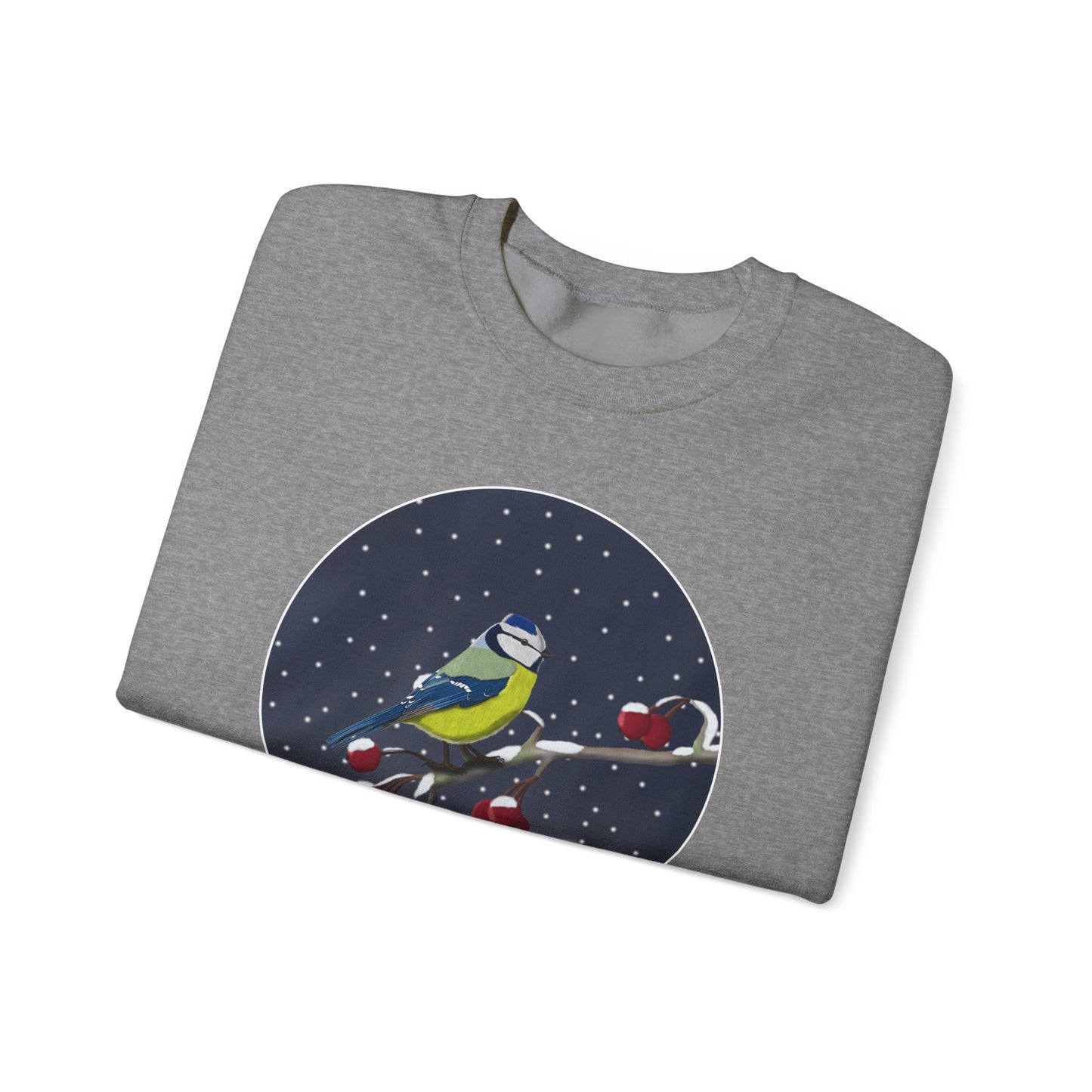 Blue Titmouse on a Winter Branch Birdwatcher Christmas Bird Sweatshirt