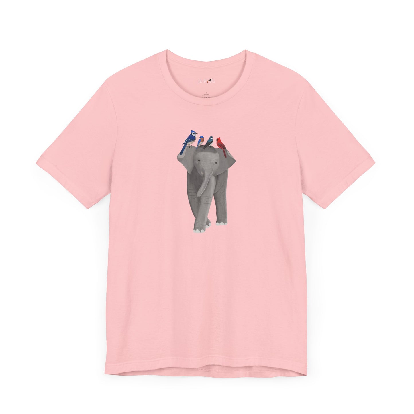 Elephant with Birds Cardinal Blue Jay Bluebird Tree Swallow T-Shirt