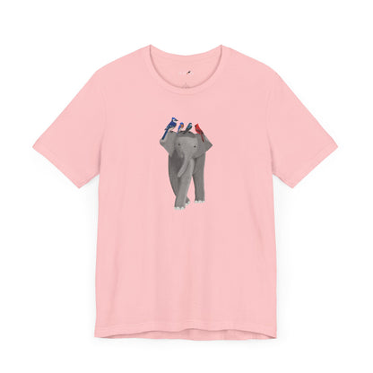 Elephant with Birds Cardinal Blue Jay Bluebird Tree Swallow T-Shirt