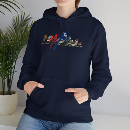 Garden Birds on a Branch Blue Jay Cardinal Bullfinch Hoodie - jz.birds