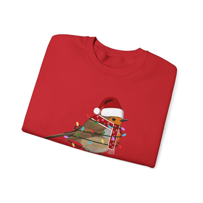 European Robin with Fairy Lights Santa Claus Christmas Bird Sweatshirt