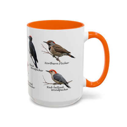 Woodpecker Field Guide Coffee Mug | Two-Tone Bird Watcher Accent Cup – 11 oz,