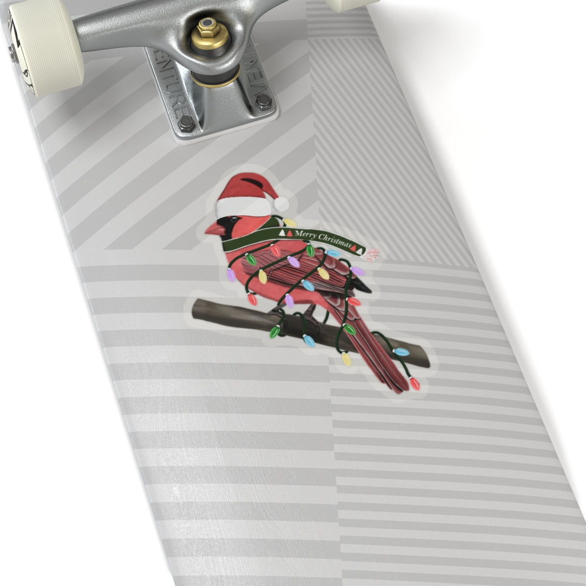 Cardinal with Fairy Lights Santa Claus Hat and Scarf Christmas Bird Sticker