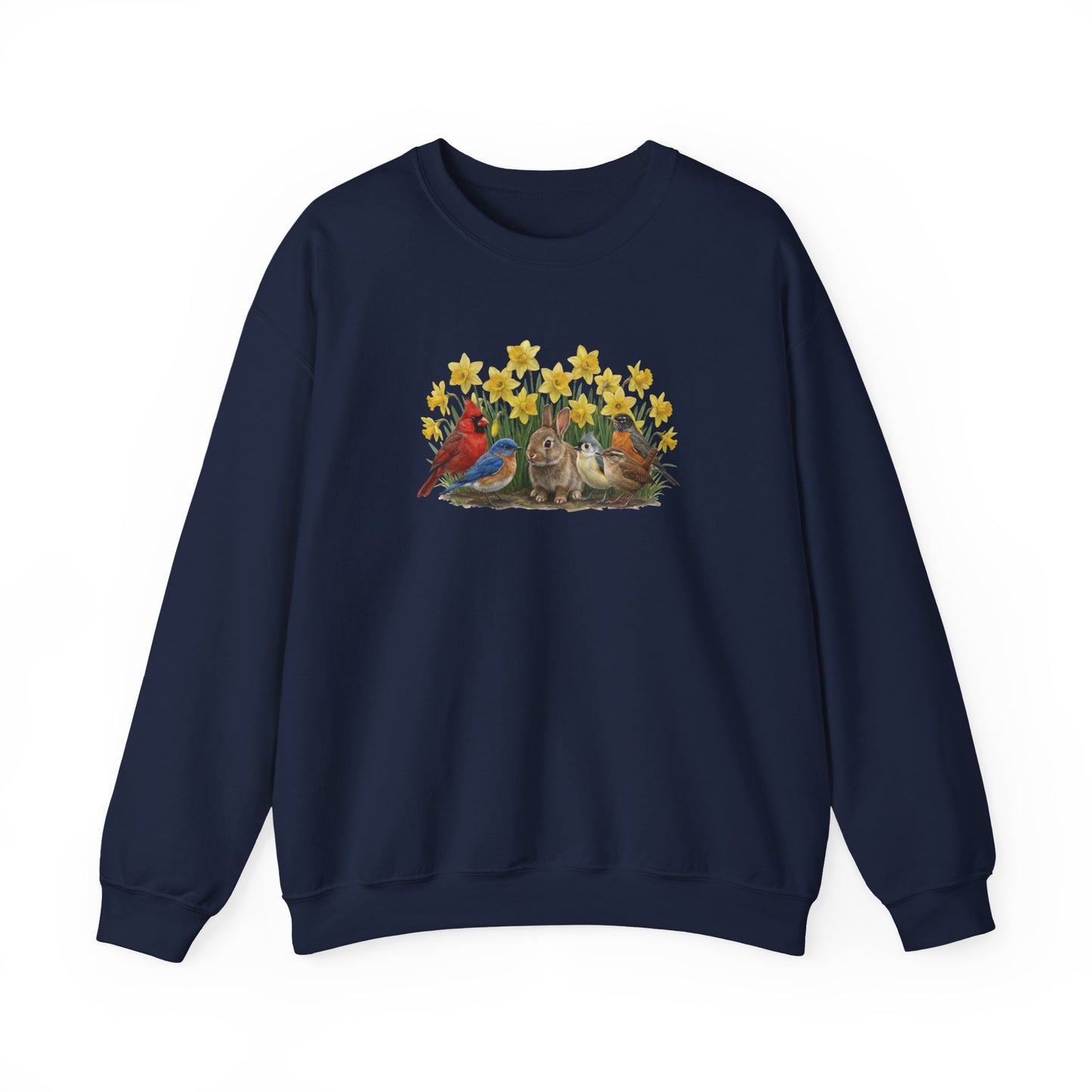 Spring & Easter Sweatshirt – Bunny, Cardinal & Bluebird | Cozy Bird Lover Crewneck