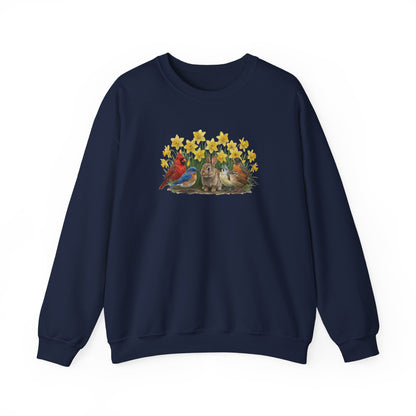 Spring & Easter Sweatshirt – Bunny, Cardinal & Bluebird | Cozy Bird Lover Crewneck