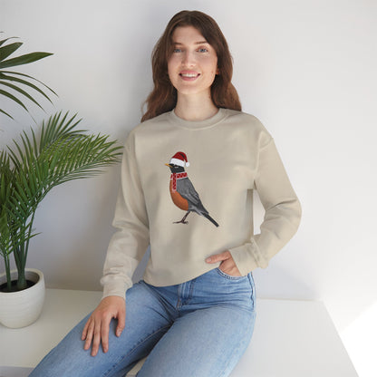 Robin with Christmas Hat Bird Birdwatcher Sweatshirt