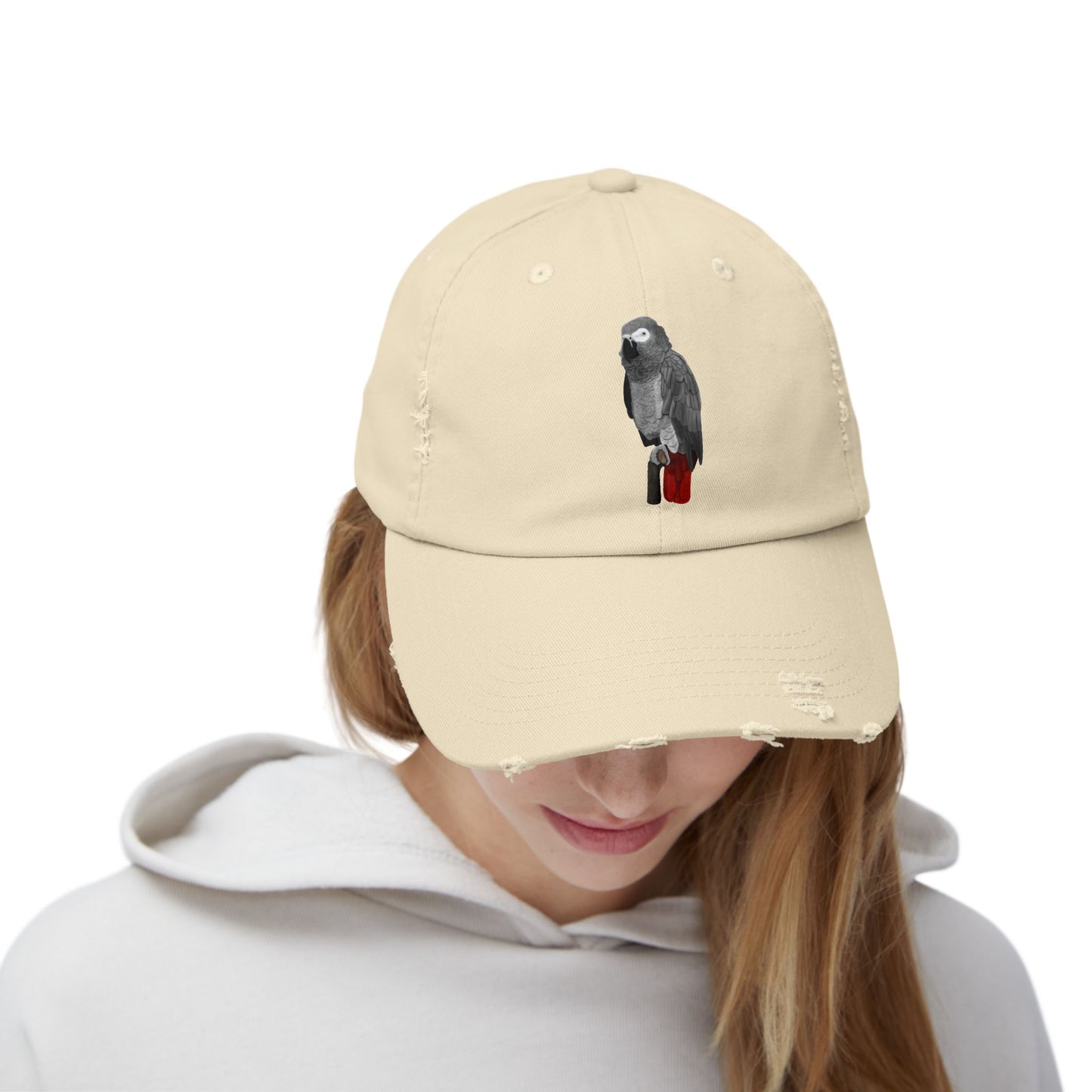 Grey Parrot Bird Art Distressed Cap