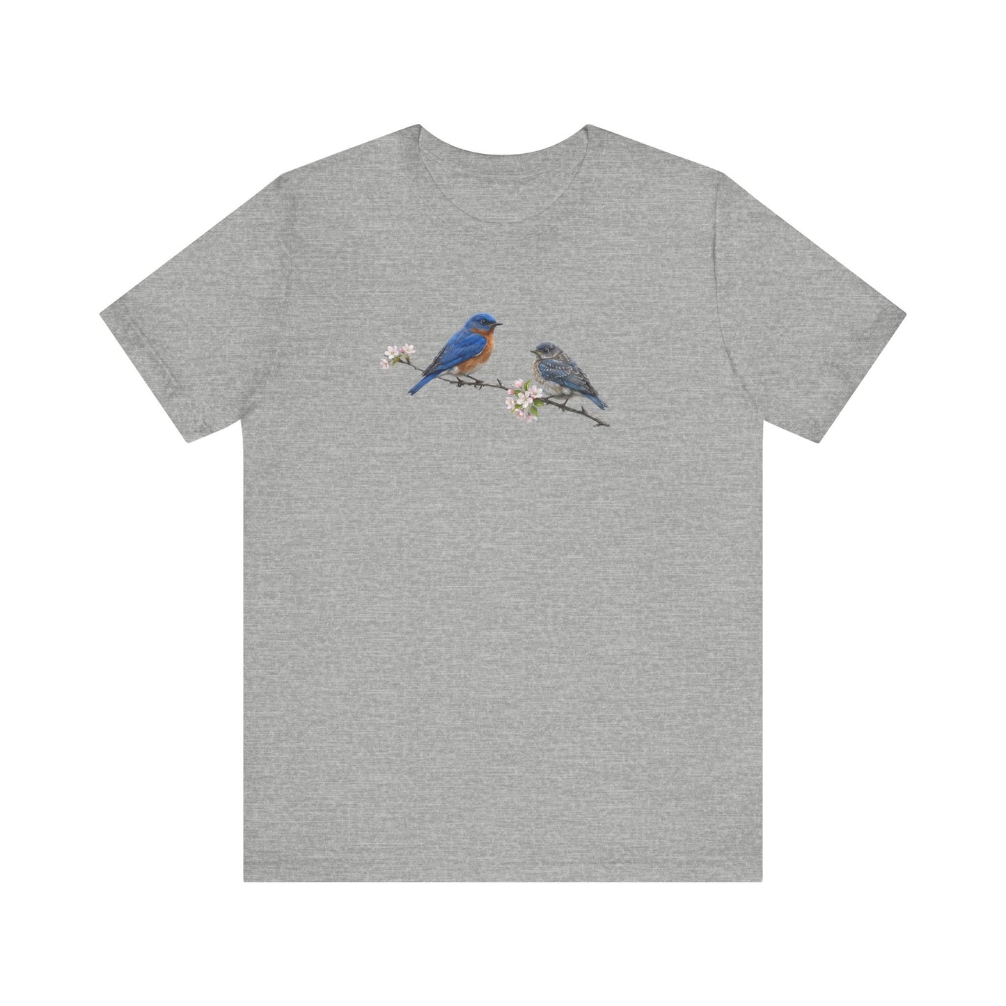 Eastern Bluebird & Fledgling T-Shirt | Spring Blossoms Unisex Graphic Tee