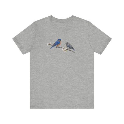 Eastern Bluebird & Fledgling T-Shirt | Spring Blossoms Unisex Graphic Tee