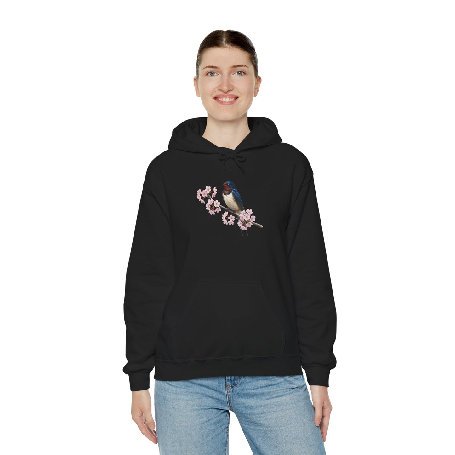 Barn Swallow on a Branch with Cherry Blossoms Hoodie Bird Lover & Bird Watcher | Unisex Sweater | Gift for Bird Lovers
