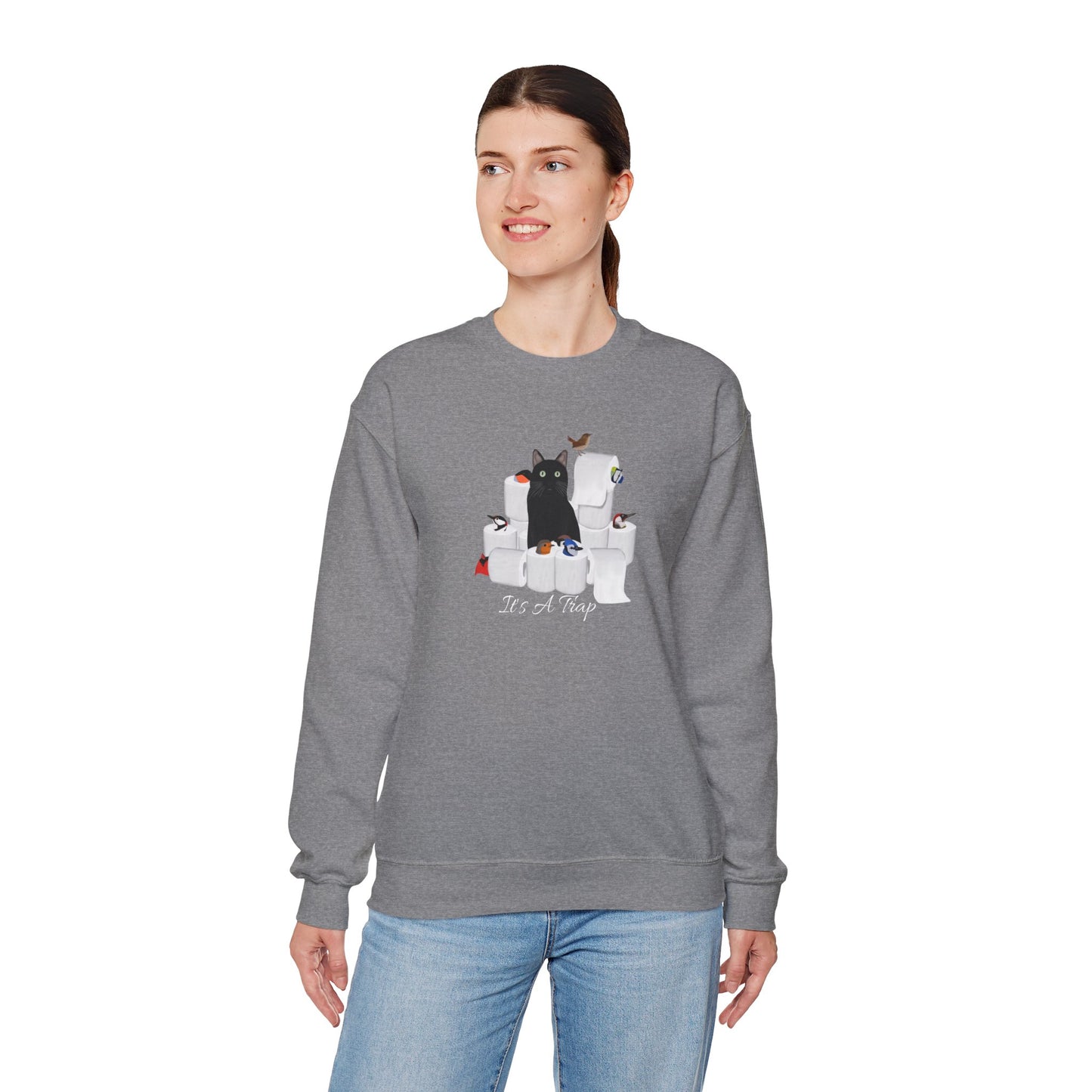 Black Cat with Birds and Toilet Paper Cat Lover Sweatshirt