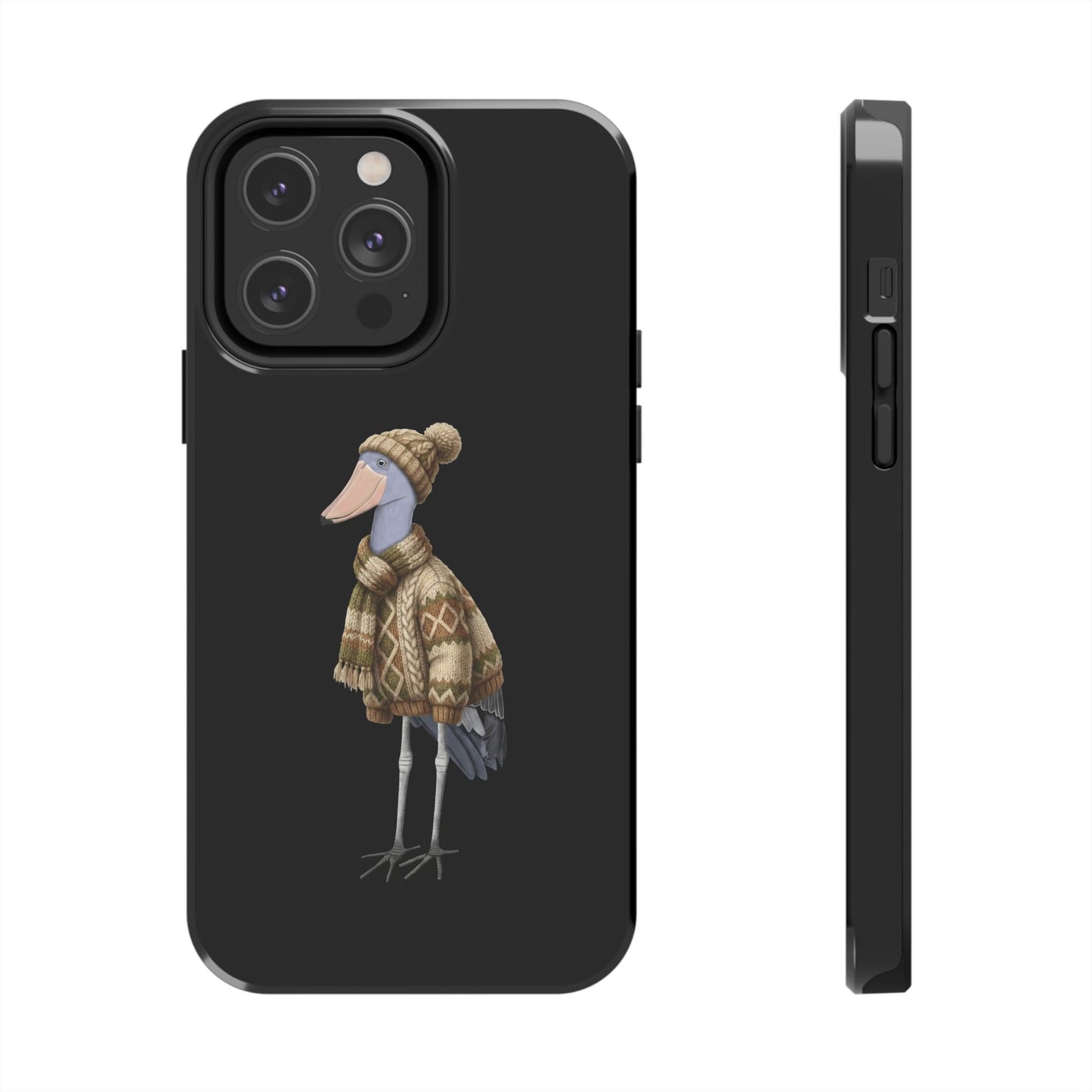 鳥のアートが描かれたハシビロコウの二層式iPhoneケース - 鳥類学者や鳥好きの方へのプレゼントに最適