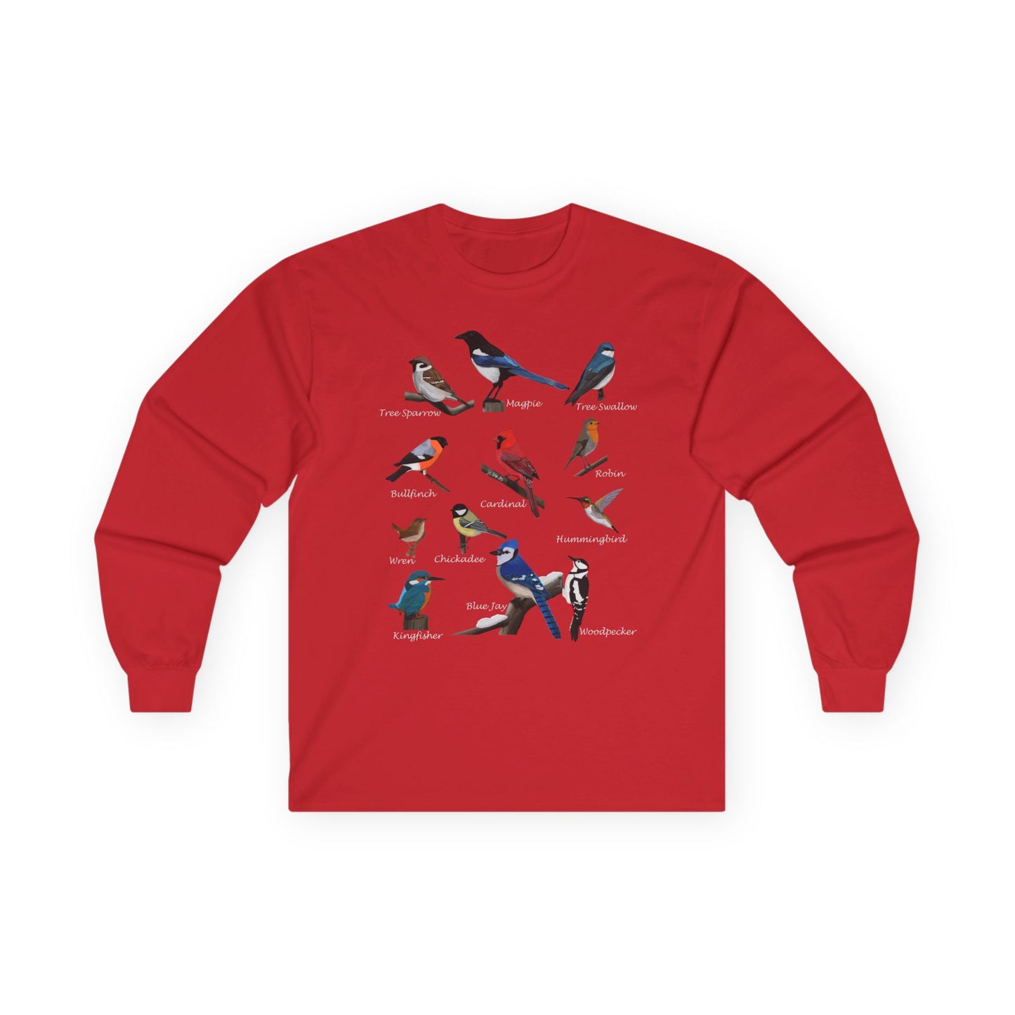 Blue Jay Cardinal Robin Hummingbird Birdwatching Cotton Long Sleeve T-Shirt