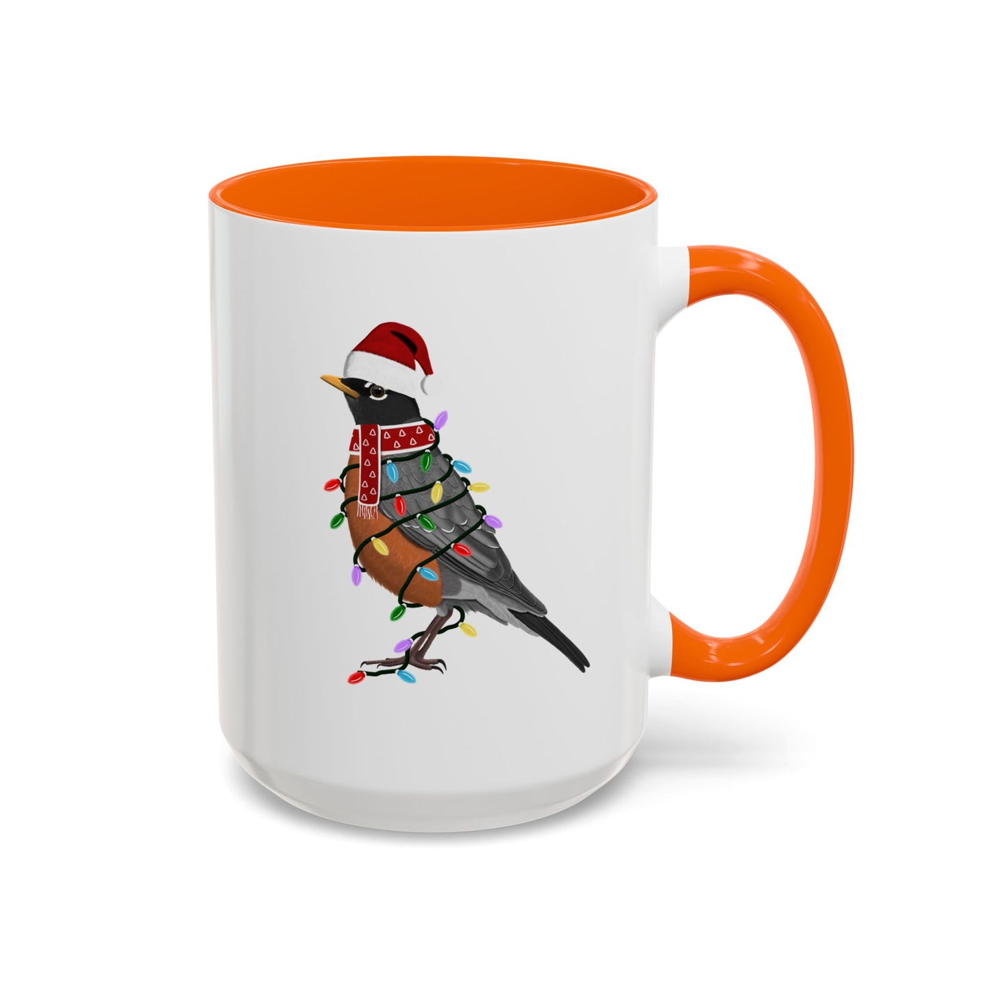 American Robin as Santa with Fairy Lights Ceramic Bird Coffee Mug – Custom Gift for Bird Watchers