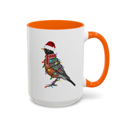 American Robin as Santa with Fairy Lights Ceramic Bird Coffee Mug – Custom Gift for Bird Watchers