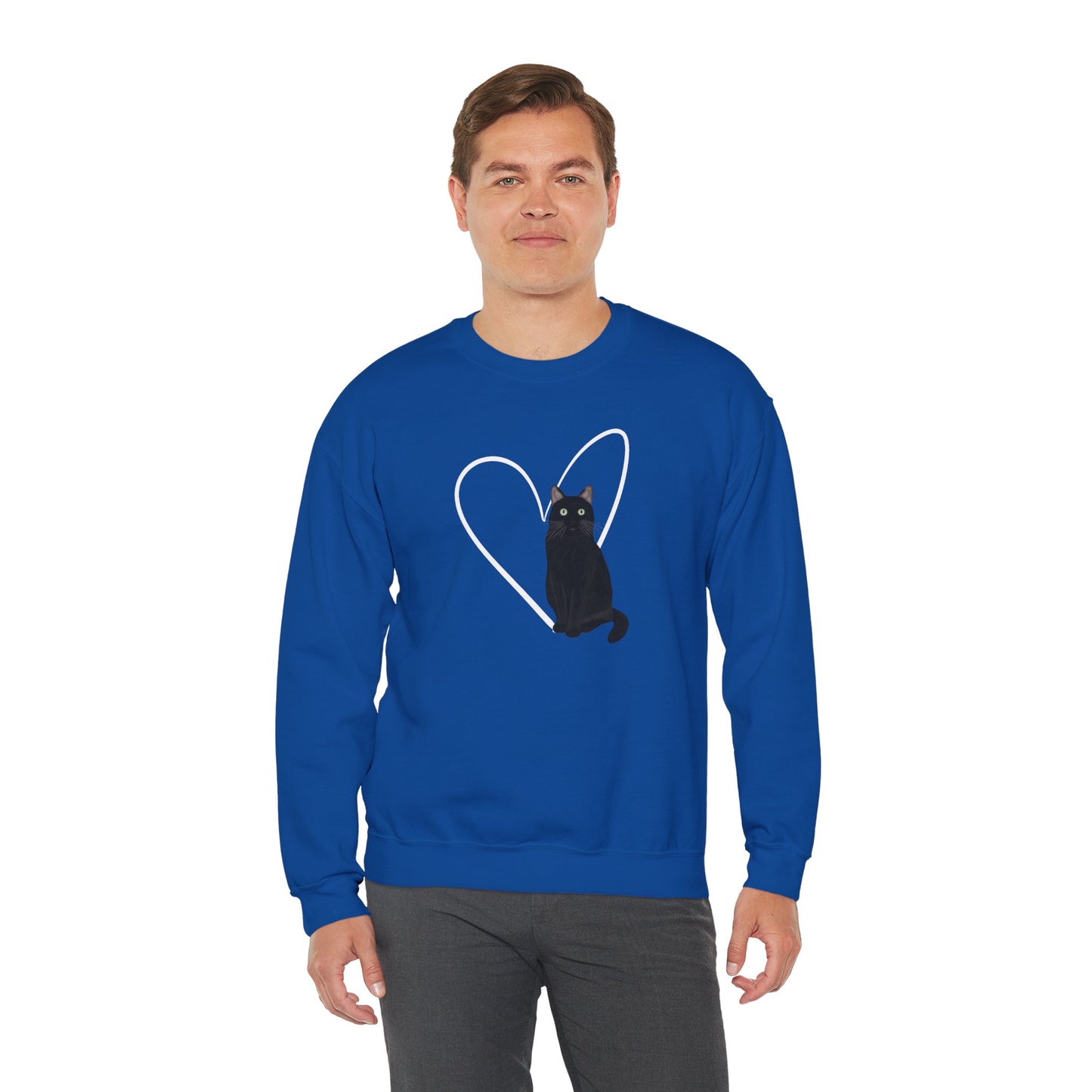 Black Cat with Heart Cat Lover Valentine's Day Sweatshirt