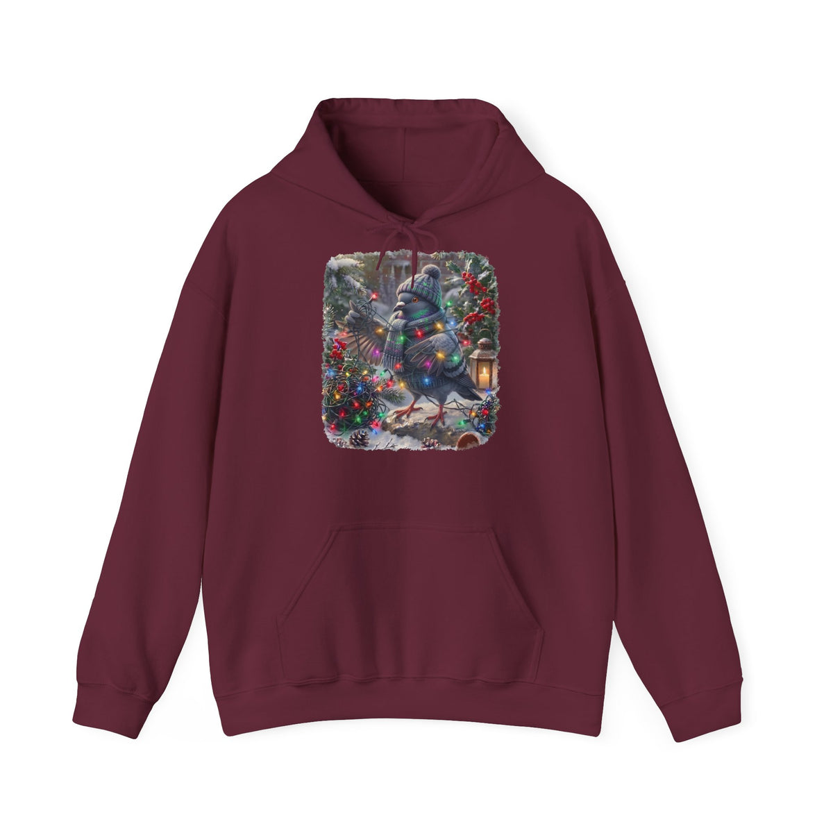 Premium Hoodie Taube und die Lichterkette im winterlichen Garten für Vogelbeoachter