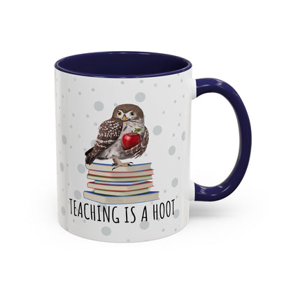 Cute Owl on Books Teacher Mug – Teaching is a Hoot – Two-Tone Classroom Coffee Cup