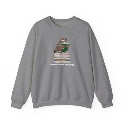 Whooo Loves Reading Owl Teacher Sweatshirt – Cozy Librarian & Book Lover Crewneck