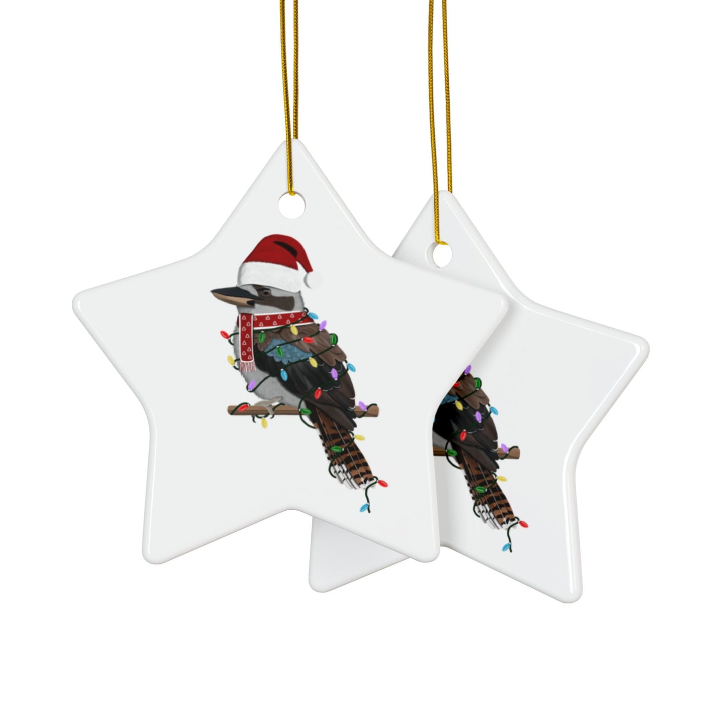 Kookaburra as Santa Ceramic Bird Christmas Ornament | Durable Double-Sided Bird Lover Decor