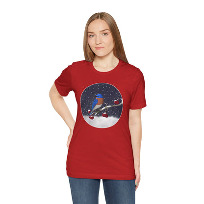 Bluebird on a Winter Branch Birdwatcher Christmas Bird T-Shirt