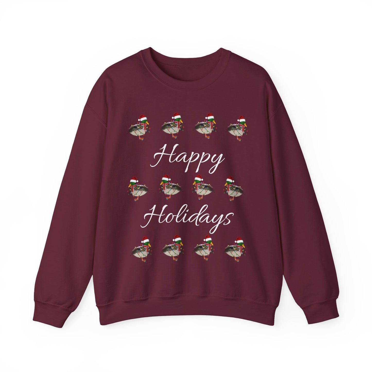 Mallard as Santa with Hat Scarf and Fairy Lights Happy Holidays Birdwatcher Christmas Bird Sweatshirt