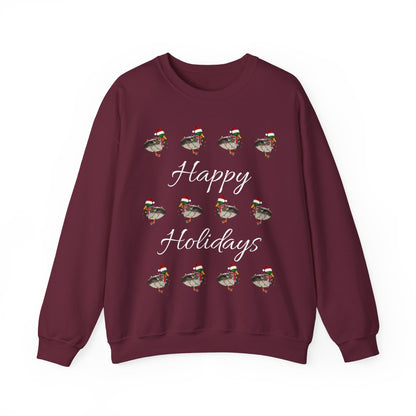 Mallard as Santa with Hat Scarf and Fairy Lights Happy Holidays Birdwatcher Christmas Bird Sweatshirt