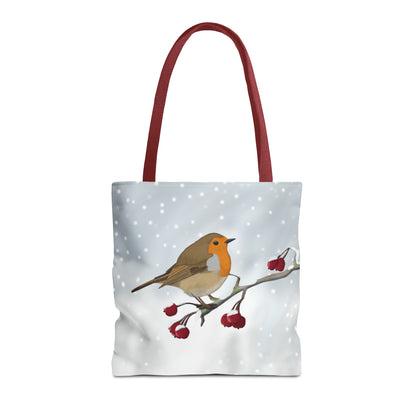 Robin on a Winter Branch Bird Tote Bag 16"x16"