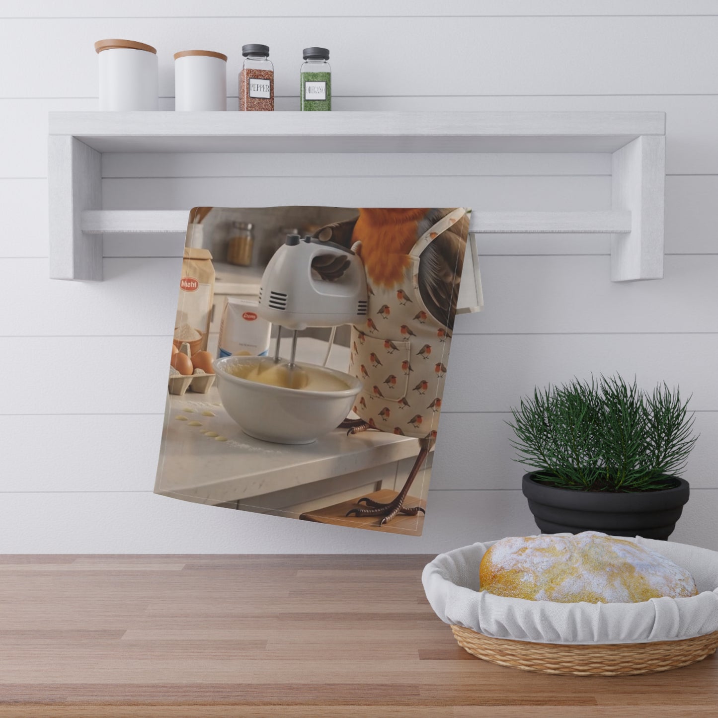 Robin Rosi Mixing Pancake Batter Kitchen Tea Towel - Cozy Baking Cotton Dish Cloth