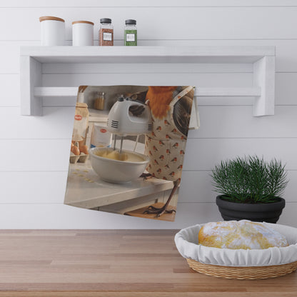 Robin Rosi Mixing Pancake Batter Kitchen Tea Towel - Cozy Baking Cotton Dish Cloth