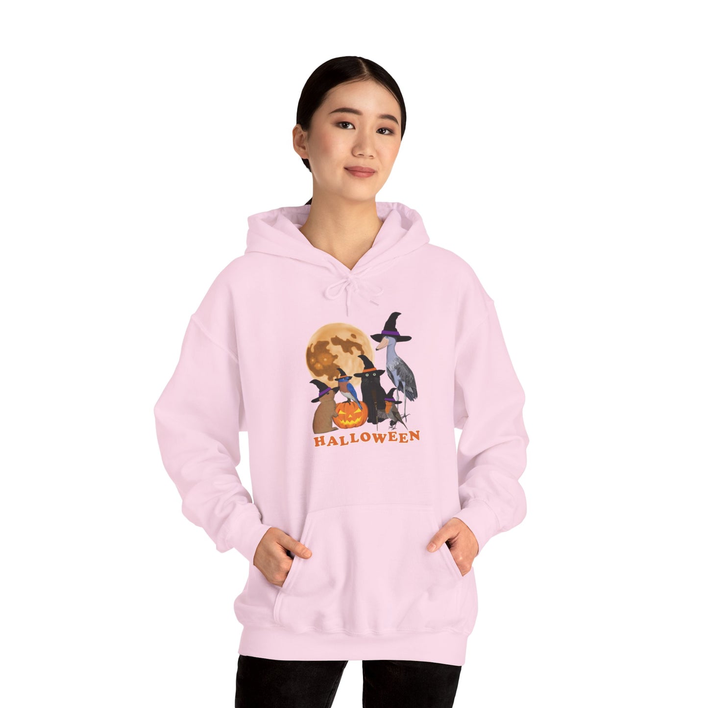 Bluebird Robin Shoebill with Cat and Bunny Halloween Bird Hoodie