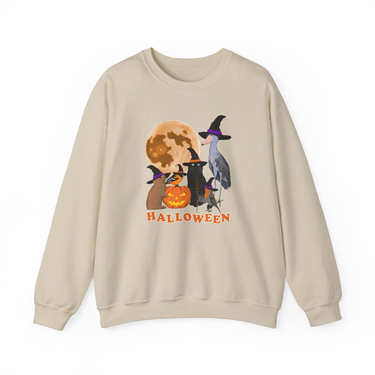 Oriole Robin Shoebill Rabbit with Cat and Bunny Halloween Bird Sweatshirt