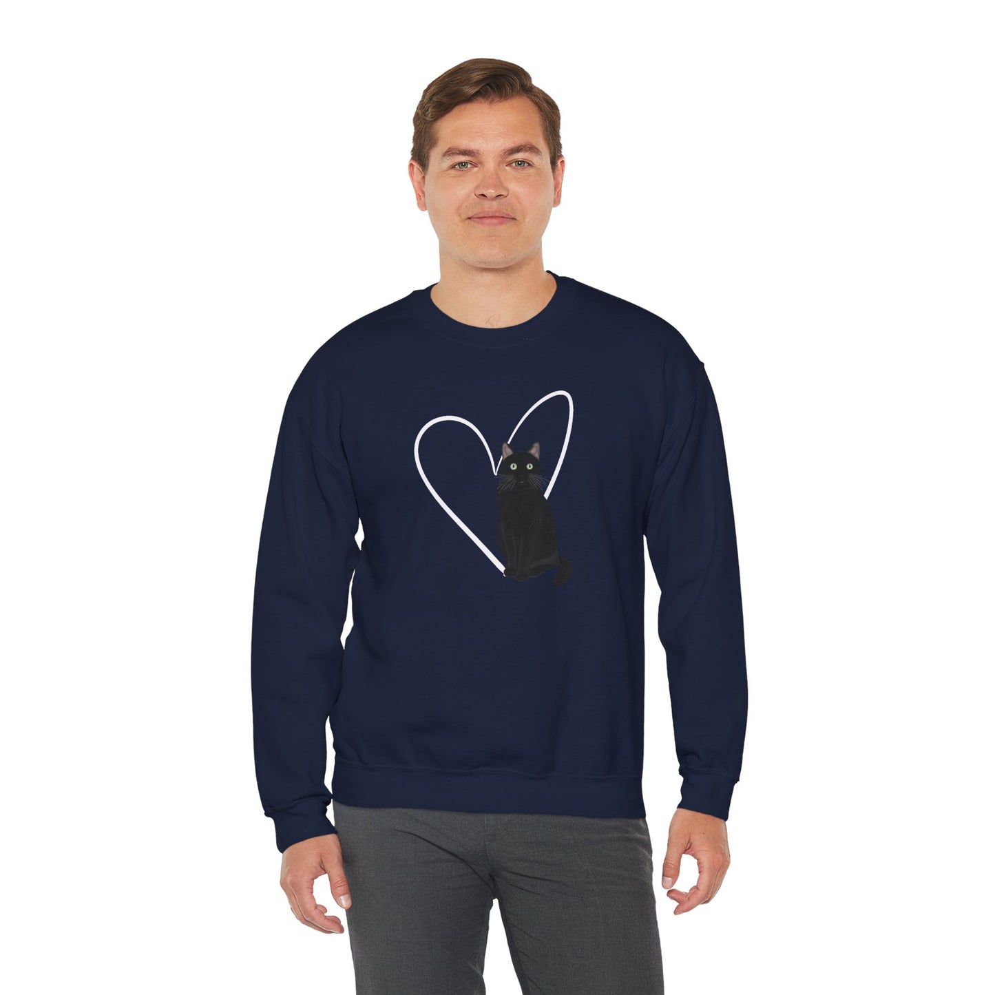 Black Cat with Heart Cat Lover Valentine's Day Sweatshirt