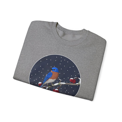 Bluebird on a Winter Branch Birdwatcher Christmas Bird Sweatshirt