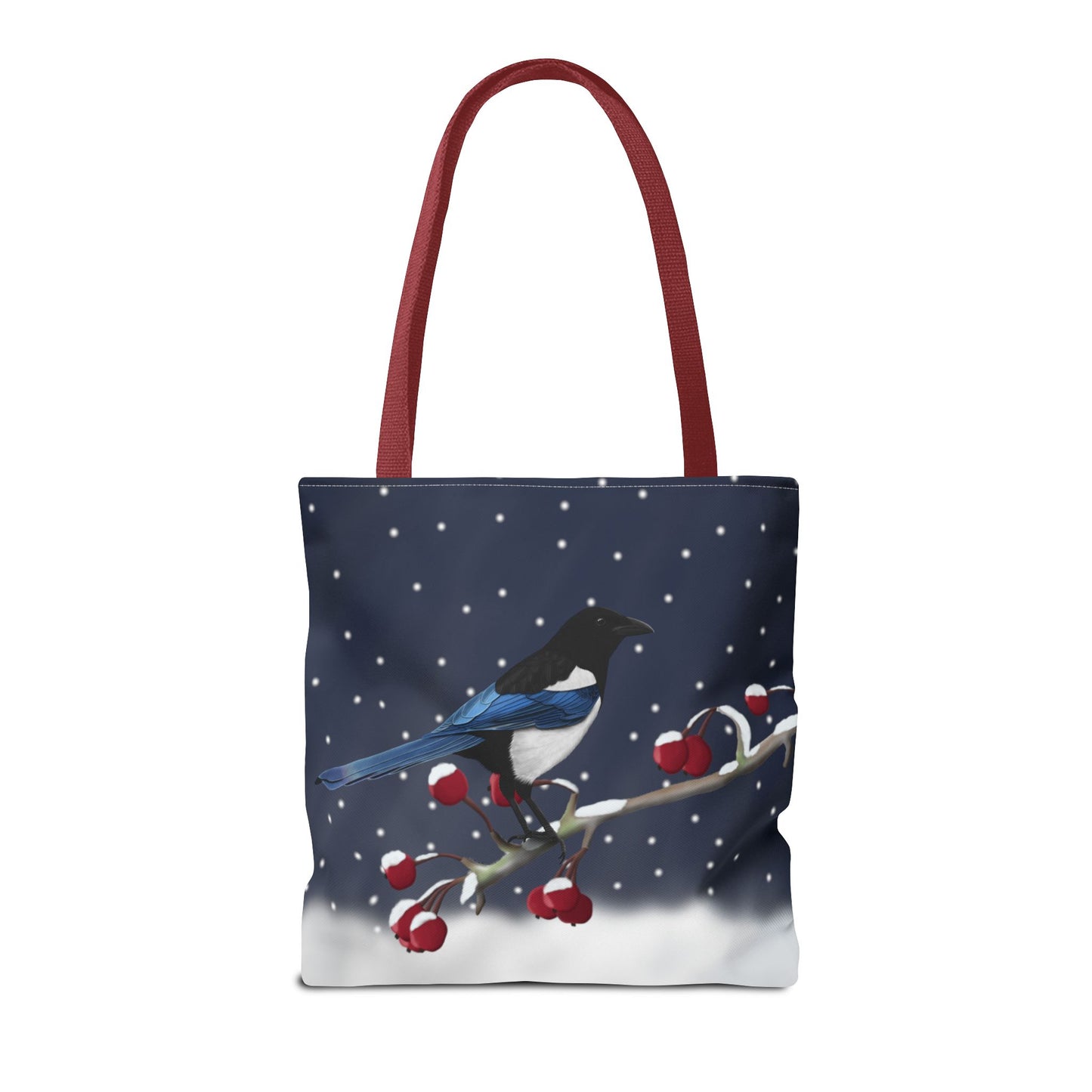 Magpie on a Winter Branch Christmas Bird Tote Bag 16"x16"