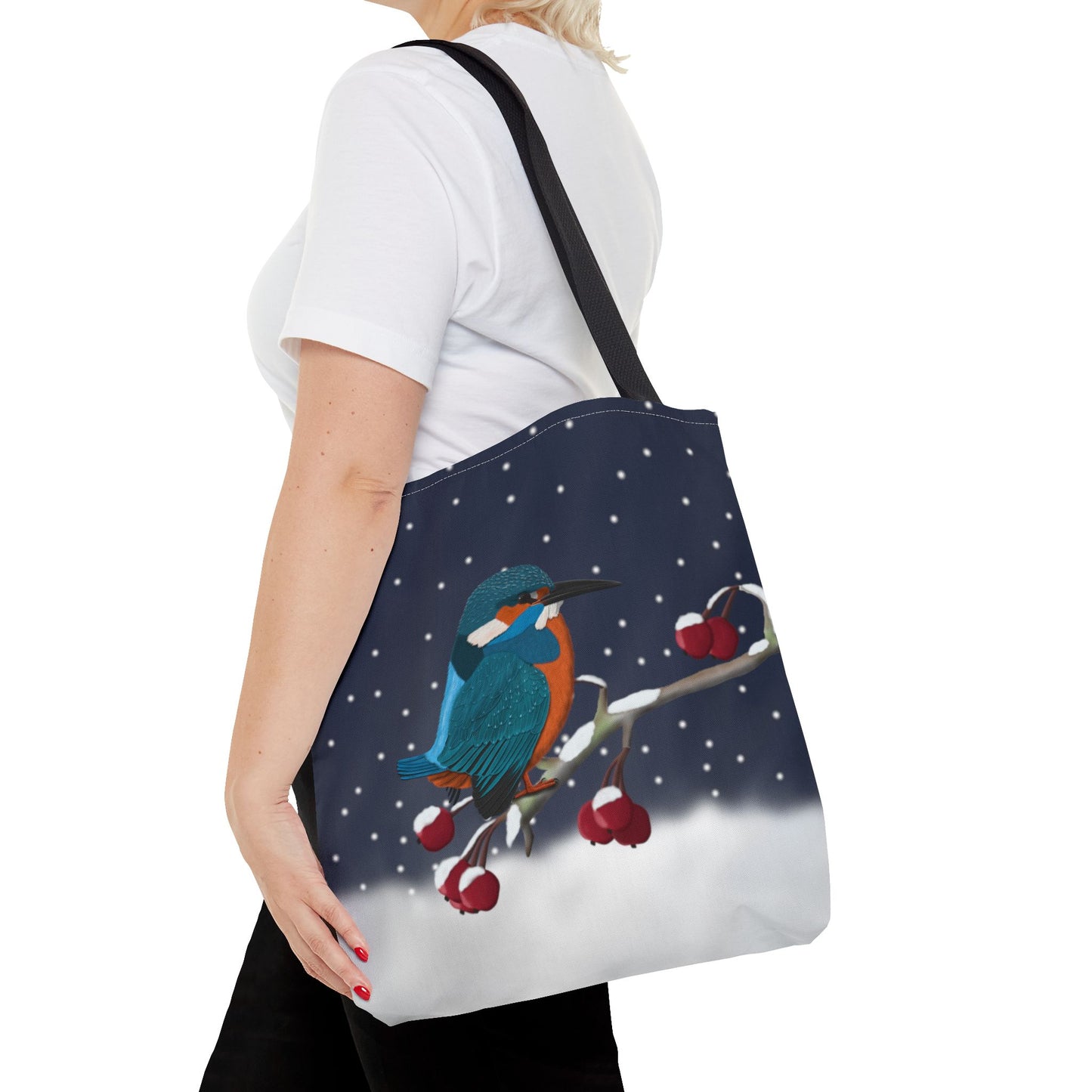 Kingfisher on a Winter Branch Christmas Bird Tote Bag 16"x16"