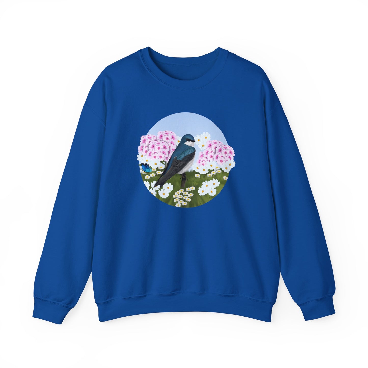 Tree Swallow with Summer Flowers Sweatshirt Birding & Bird Watching Bird Lovers