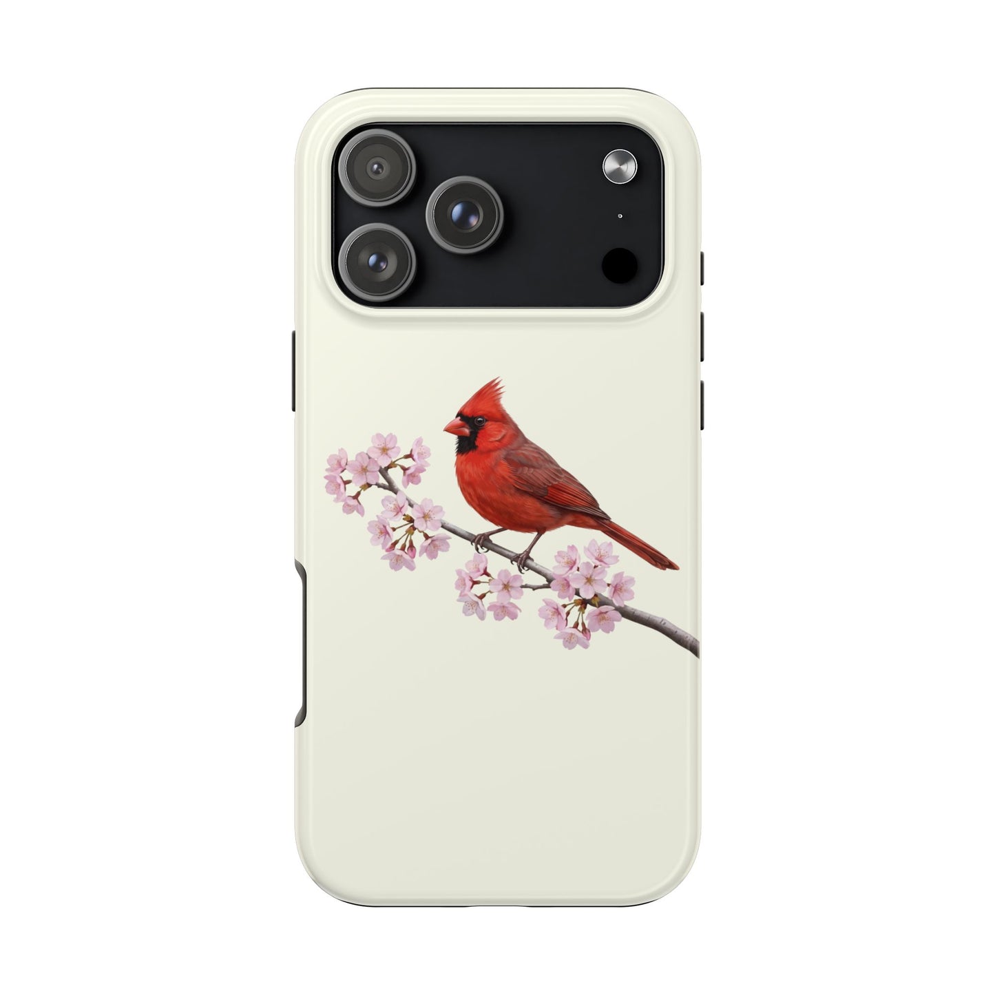 Northern Cardinal & Cherry Blossom Tough iPhone Case Creamy White