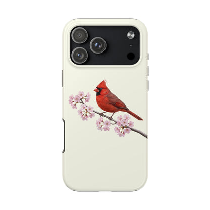 Northern Cardinal & Cherry Blossom Tough iPhone Case Creamy White